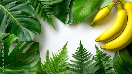 tropical banana leaves & fruit frame - tropical themes photo