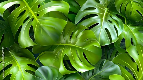 lush green monstera leaves background - tropical themes photo