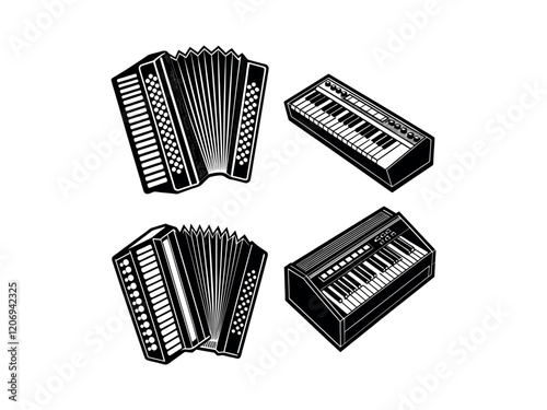music instruments of Accordion silhouette vector
