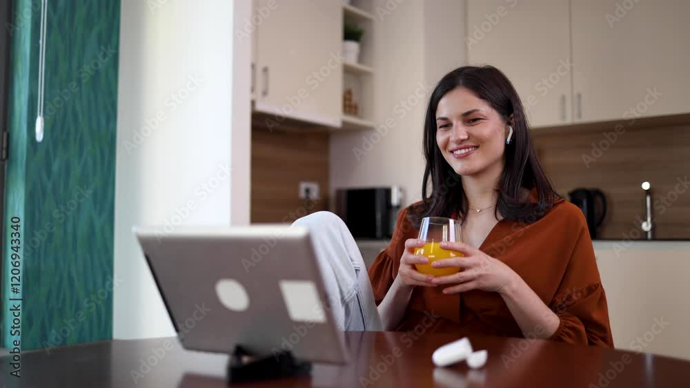 Woman relaxing at home and watching something on a tablet Woman relaxing at home and watching something on a tablet