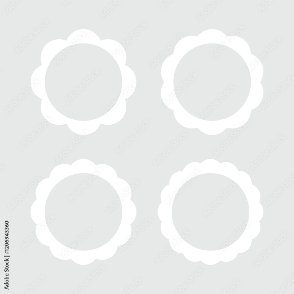 Set of blank white round scallop edge borders. Flat design illustration. Set of blank white round scallop edge borders. Flat design illustration.