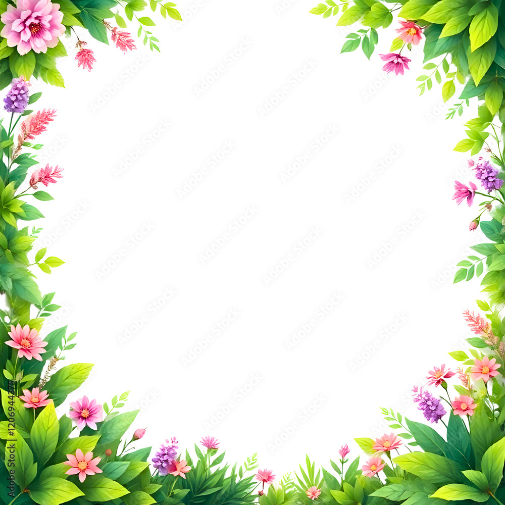 Fototapeta premium natural border illustration of flowers and leaves