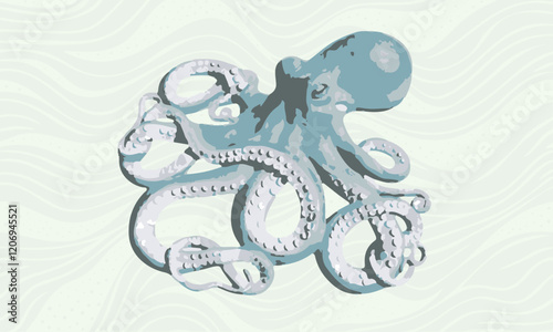 Vector illustration of octopus on grunge background. Sea life.