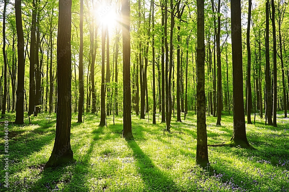 Fototapeta premium Sunlit Forest Path: A Peaceful Nature Escape