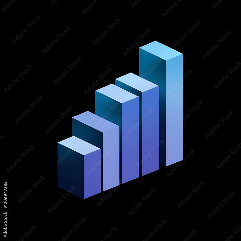 3d icon of blue violet bar chart isolated on black background 3d icon of blue violet bar chart isolated on black background