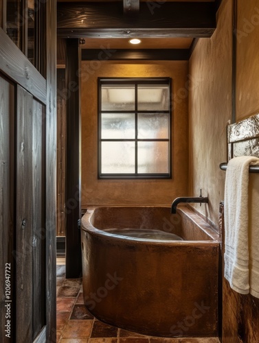 Rustic Brown Bathroom Featu...