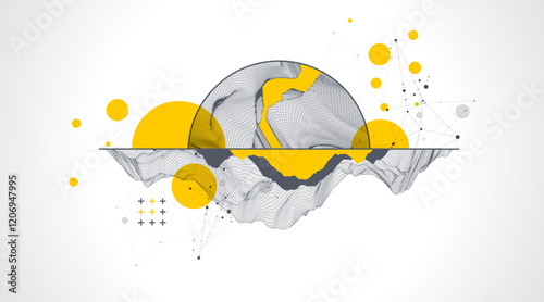 Trendy abstract wireframe background. Modern science or technology art elements. Surface illustration.