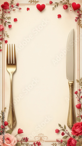 Beautiful romantic menu card with copy space