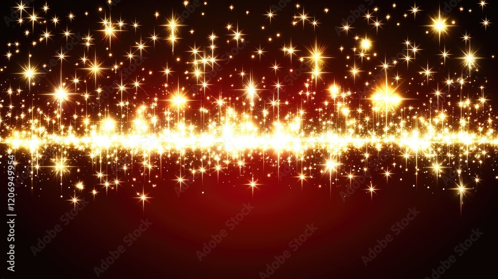 Obraz premium A festive red glitter background with golden sparkles glowing softly in a scattered arrangement