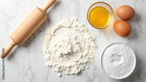 Baking Ingredients and Tools on a Marble Surface