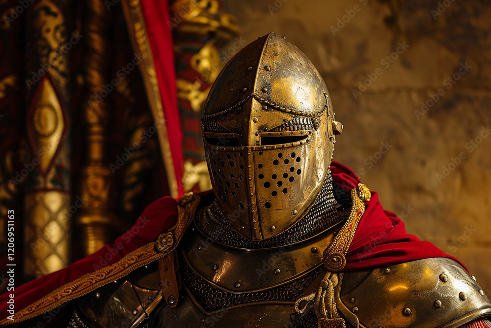 Fantastic beautiful royal knight in iron armor guards castle chambers, abstract vivid composition consists of fictional unreal fantastic vision on background Fantastic beautiful royal knight in iron armor guards castle chambers, abstract vivid composition consists of fictional unreal fantastic vision on background