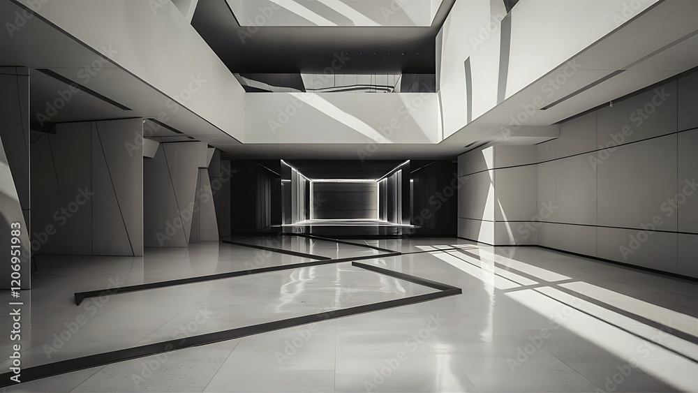 Obraz premium Luxury white abstract architectural minimalistic background. Contemporary showroom. Modern exhibition stand. Empty gallery