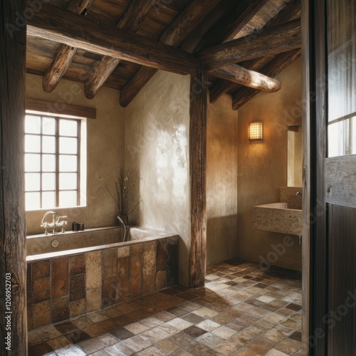Rustic Bathroom with Wooden...