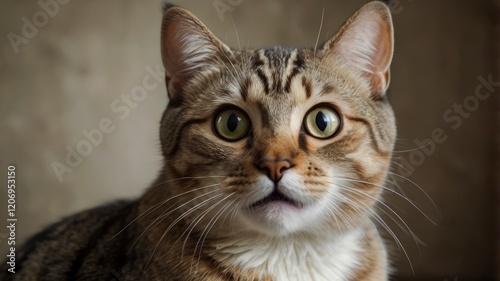 Close up portrait of a beautiful cat with big eyes expressing shock and surprise