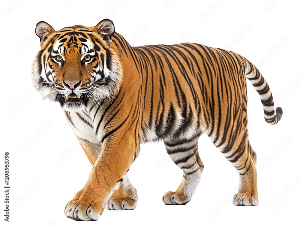 Obraz premium Striped Tiger Walking isolated on transparent background