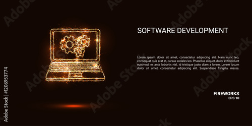 Software development. Software development consists of sparks and fire. Festive bright fireworks. Decorative element for celebrations and holidays. Vector illustration.