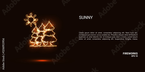 Sunny. A sunny consists of sparks and fire. Festive bright fireworks. Decorative element for celebrations and holidays. Vector illustration.
