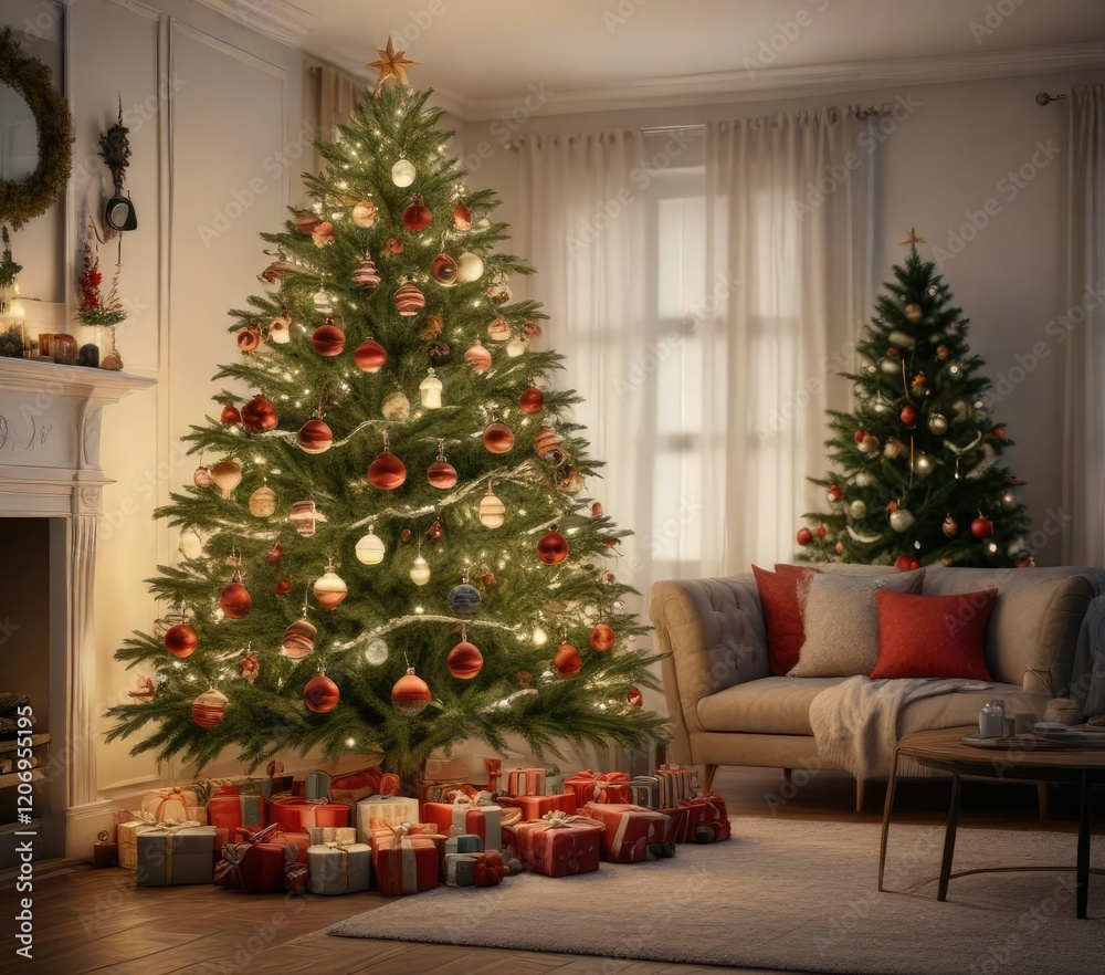 A beautifully decorated Christmas tree with a mix of vintage and modern ornaments in a cozy living room, eclectic, holiday decor, vintage ornaments A beautifully decorated Christmas tree with a mix of vintage and modern ornaments in a cozy living room, eclectic, holiday decor, vintage ornaments
