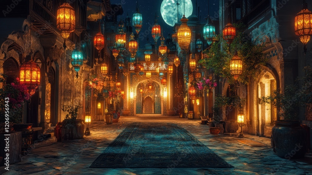 Enchanting Night in Arabic Style Illuminated Street Enchanting Night in Arabic Style Illuminated Street