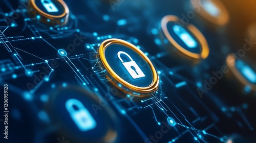 Golden padlock on a vibrant blue background, symbol of security, privacy, and data protection