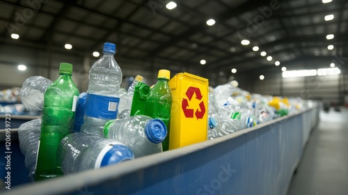 A row of empty clear plastic bottles, ready for recycling or reuse multiple photo