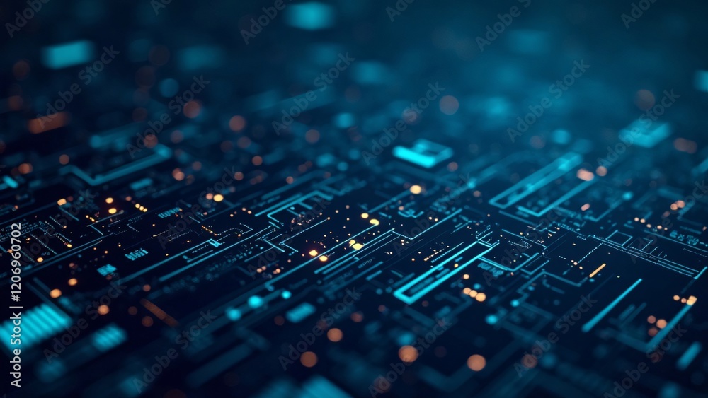 Abstract Digital Circuit Board with Blue Futuristic Glowing Elements Abstract Digital Circuit Board with Blue Futuristic Glowing Elements