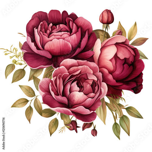 Burgundy Peony Clipart Vector Illustration - Elegant Floral Design