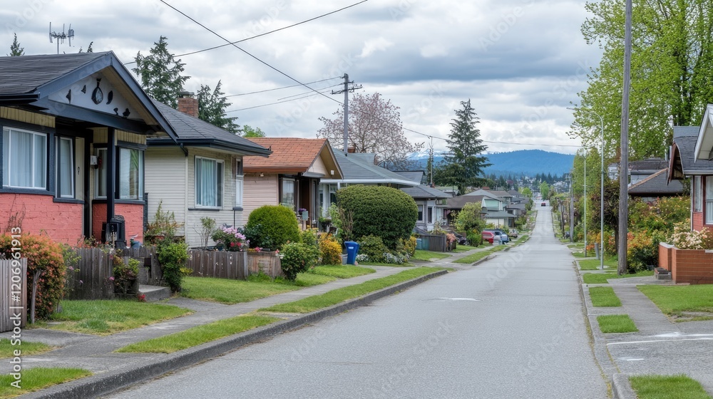 A small bungalow in a suburban area, surrounded by similar cozy homes in a quiet street A small bungalow in a suburban area, surrounded by similar cozy homes in a quiet street