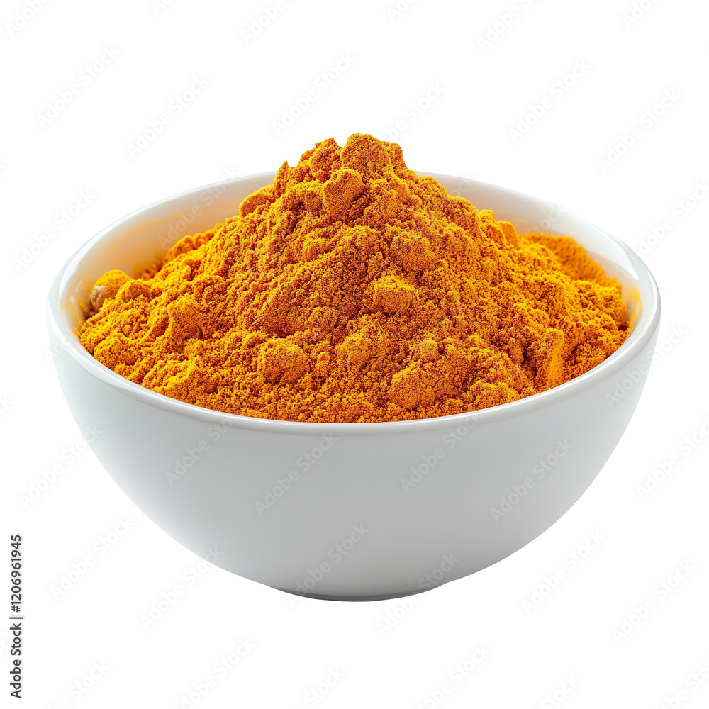 Turmeric powder in a bowl isolated on transparent background Turmeric powder in a bowl isolated on transparent background