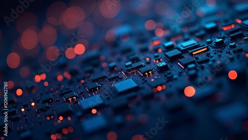 Futuristic Computer Chip with Orange and Blue Glow