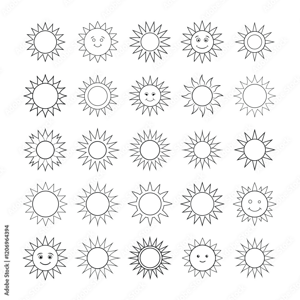 Sun Design Vector Pack - Unique Line Art Icons for Creative Projects Sun Design Vector Pack - Unique Line Art Icons for Creative Projects