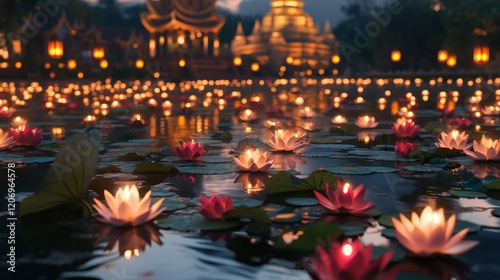 Wallpaper Mural Floating Lotus Lights in a serene night scene Torontodigital.ca