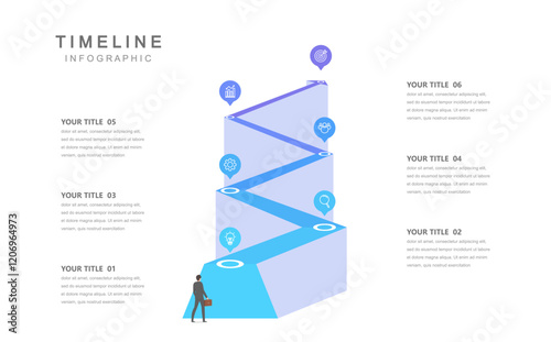 Business road map timeline infographic concept. with icons and 6 steps. Can be used for workflow layout, icons, diagram, report, web design Creative. marketing data. Vector illustration