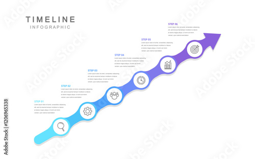 Business road map timeline infographic concept. with icons and 6 steps. Can be used for workflow layout, icons, diagram, report, web design Creative. marketing data. Vector illustration