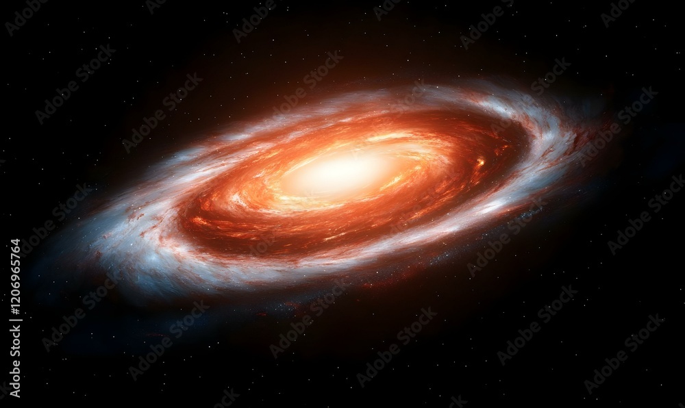 Fototapeta premium Vibrant Galaxy Illustration, a stunning depiction of swirling cosmic colors, stars, and celestial formations, evoking the beauty of the universe.