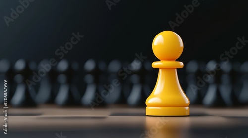 Strategic standoff, yellow pawn confronts black on the chessboard yellow photo