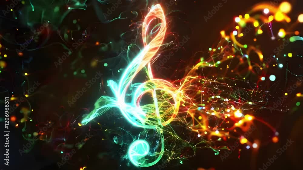 Note Movement A colorful musical note with a flame on it. The note is a key on a ...