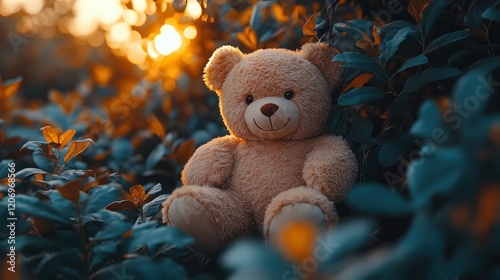 Sunset Teddy Bear Garden Memory Childhood