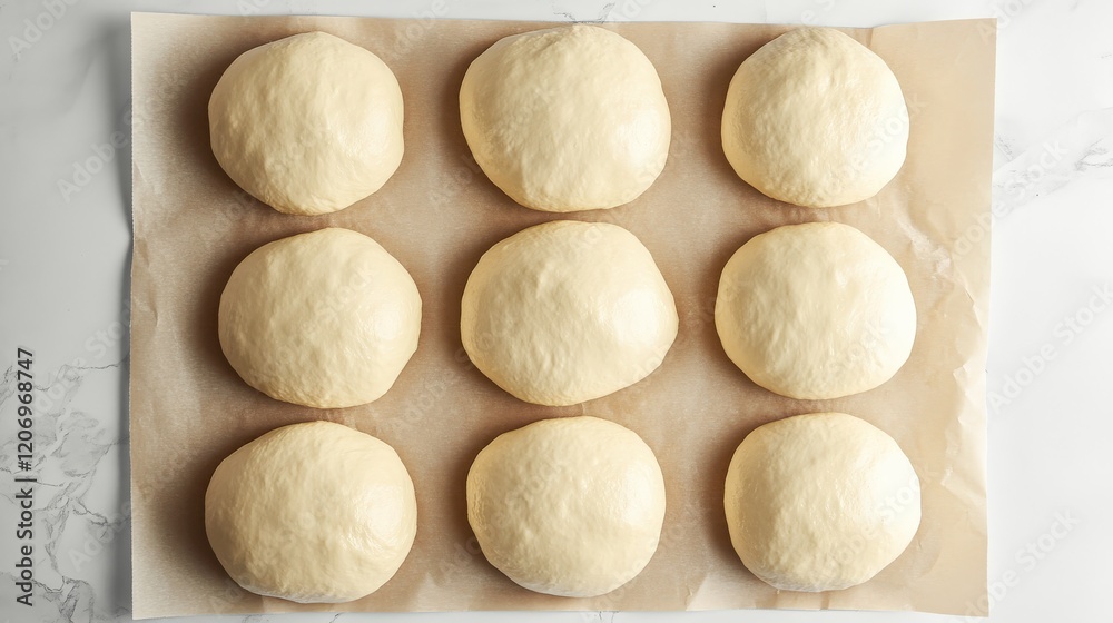 Top-down view of freshly proofed sourdough discard hoagie rolls with smooth, glossy surfaces featuring one to two diagonal slashes Top-down view of freshly proofed sourdough discard hoagie rolls with smooth, glossy surfaces featuring one to two diagonal slashes