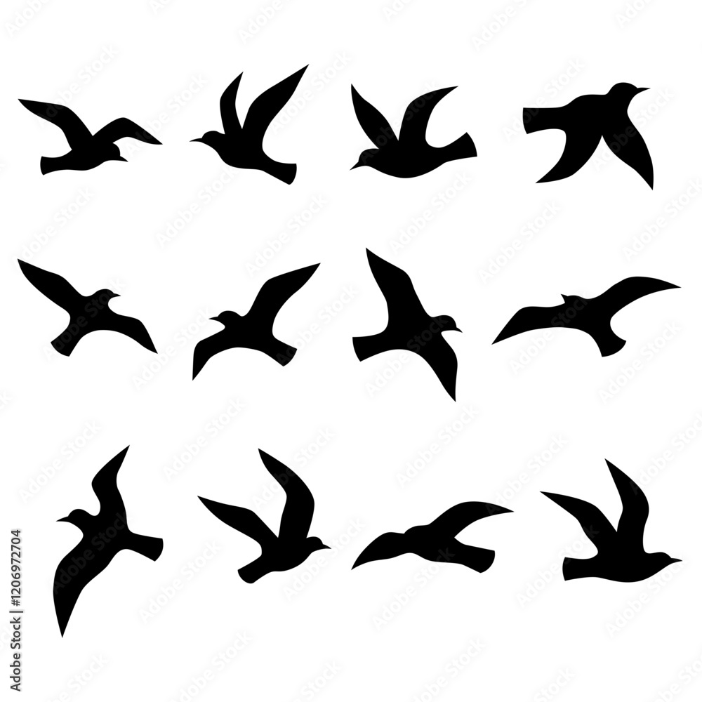 Obraz premium Flying birds silhouette set vector
