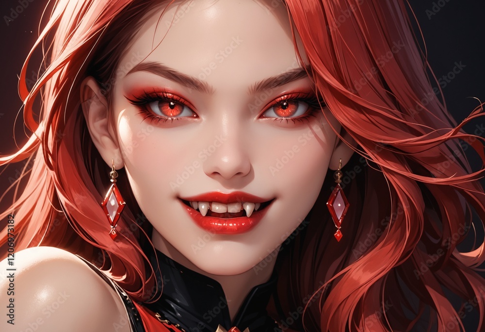Fototapeta premium Closeup portrait of stunning oriental vampire woman
