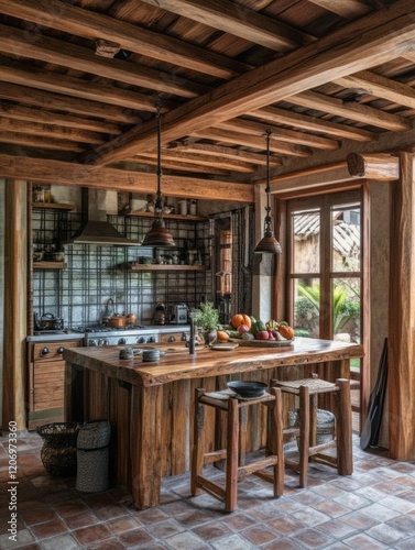 Rustic Wooden Kitchen Islan...