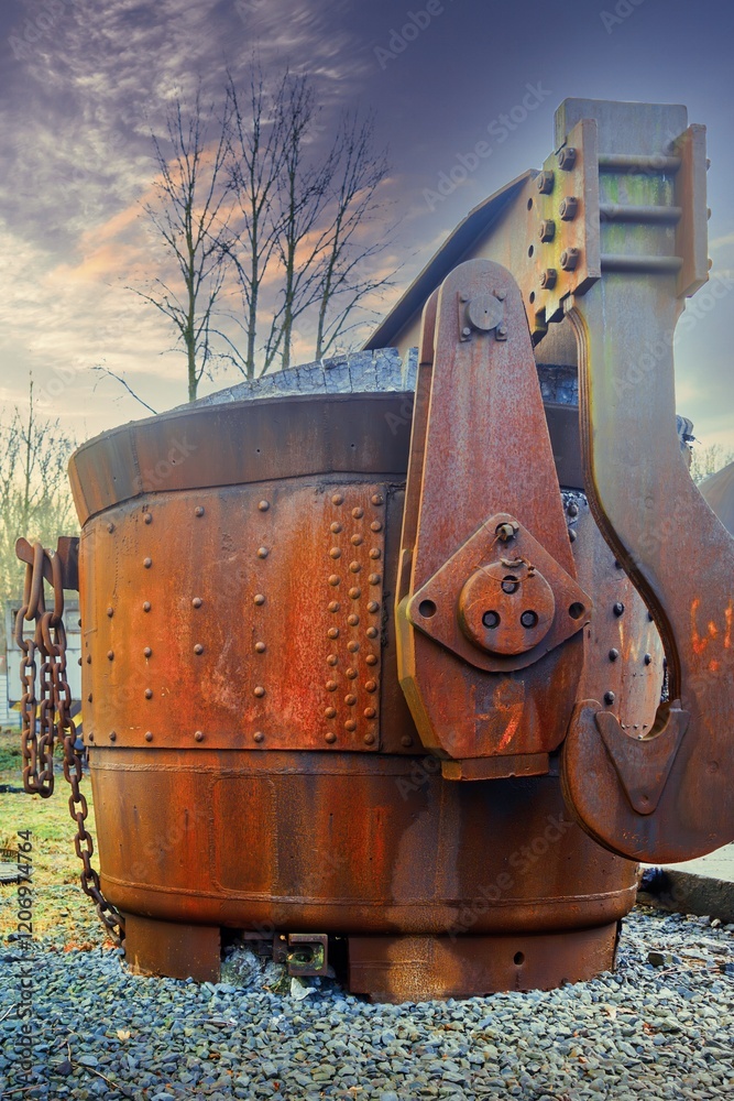 old transport vats for steel production in a disused industry
