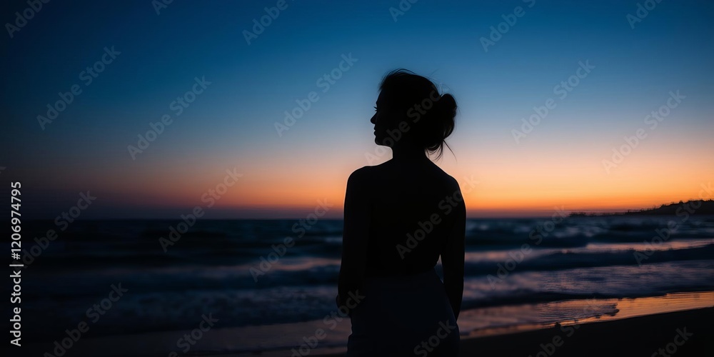 A peaceful woman enjoying the sunset on the beach, with waves crashing gently in the background, mindfulness, female, peaceful A peaceful woman enjoying the sunset on the beach, with waves crashing gently in the background, mindfulness, female, peaceful