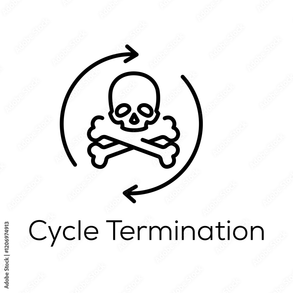 Fototapeta premium Cycle Termination Icon - Circular Arrows with Skull for Ransomware Defense- Editable stroke Vector line icon