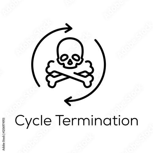 Cycle Termination Icon - Circular Arrows with Skull for Ransomware Defense- Editable stroke Vector line icon