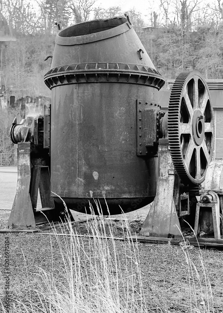 old transport vats for steel production in a disused industry