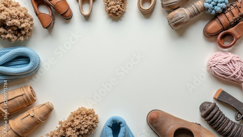 Minimalistic Shoe Frame with Various Footwear Arranged in a Circle