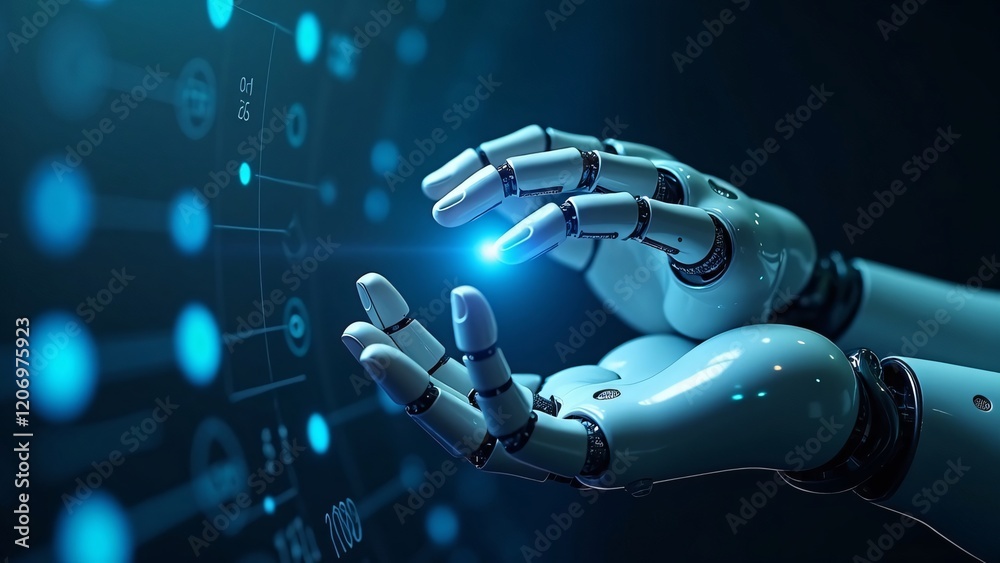 Advanced AI Robotic Hands Interacting with Digital Interface Advanced AI Robotic Hands Interacting with Digital Interface