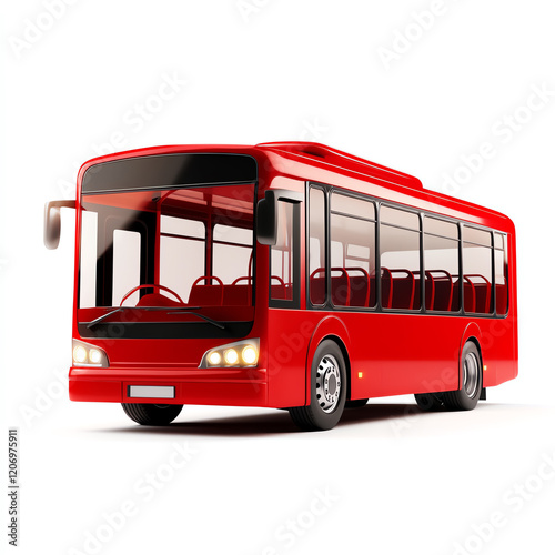 A vibrant red bus parked, representing public transport. Ideal for promoting mobility and city travel. photo